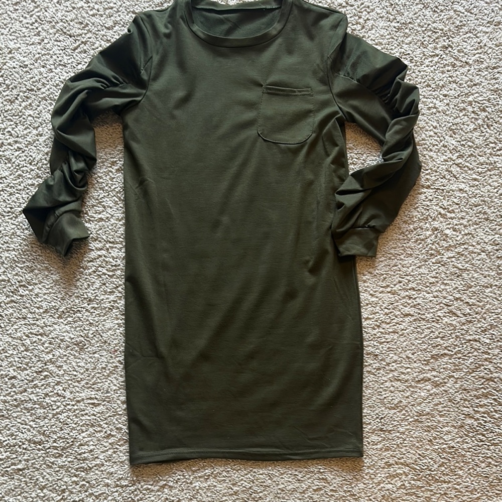 Olive Green Long Sleeve Mini Dress